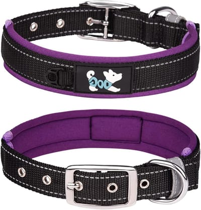 Comfortabele zachte neopreen gewatteerde halsband reflecterend en verstelbaar voor grote honden (L paars)