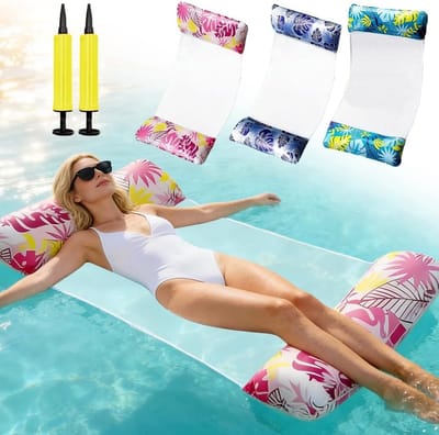 Thijox - 3 Stuks Luchtmatras Waterhangmat - 4-in-1 Opblaasbare Luchtmatras XL voor Zwembad en Strand - Multifunctioneel Zwembadspeelgoed met Palmbladd