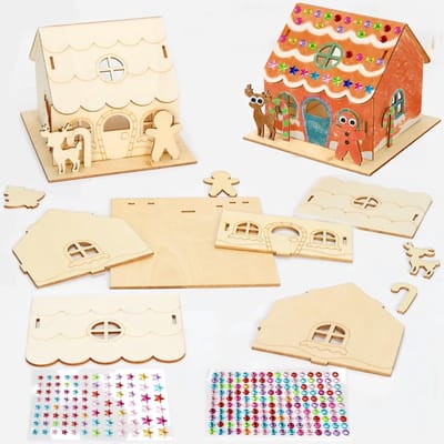 Dailygoods- Theelichthouder Houten - Peperkoekhuis - Kaarsenhouder - Kerstdecoratie - Doe-het-zelf Set - 11 x 11 cm