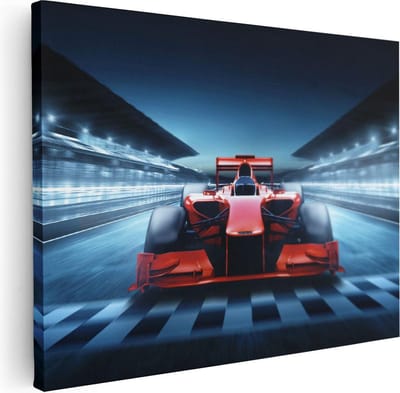 Artaza Canvas Schilderij Racewagen - 40x30 cm - Klein - Wanddecoratie Formule 1 - Muurdecoratie Auto - Kamer Accessoires Rood