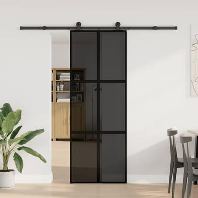 vidaXL - Schuifdeur - met - beslag - 76x205 - cm - gehard - glas - en - aluminium