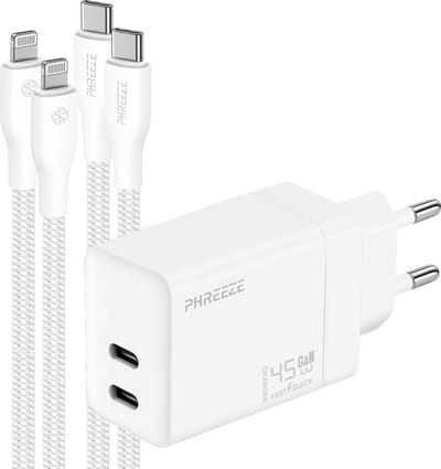 Phreeze oplaadset met 2x kabels geschikt voor iPhone 14 13 12 11 X XR XS Max Pro Mini Plus en iPad met Lightning kabel 1m