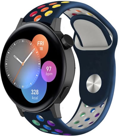 Strap-it Siliconen sport bandje - geschikt voor Huawei Watch GT 2 42mm / GT 3 42mm / GT 3 Pro 43mm - donkerblauw/kleurrijk