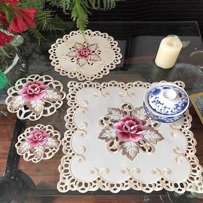 Europa roos bloem borduurwerk tafel placemat doek Bruiloft Kerst diner placemat keuken Tafeldecoratie en accessoires round 9cm gray