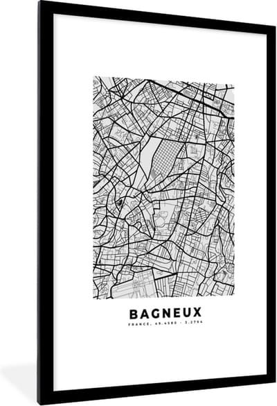 Fotolijst incl. Poster - Bagneux – Plattegrond - Frankrijk – Kaart – Stadskaart - 80x120 cm - Posterlijst