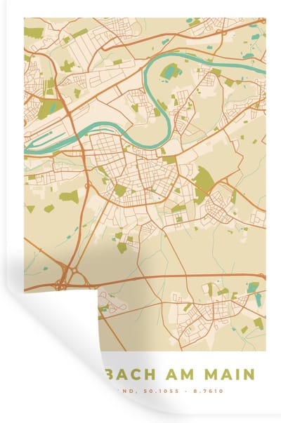 Muurstickers - Sticker Folie - Stadskaart - Offenbach am Main - Vintage - Kaart - Plattegrond - 20x30 cm - Plakfolie - Muurstickers Kinderkamer - Zelfklevend Behang - Zelfklevend behangpapier - Stickerfolie
