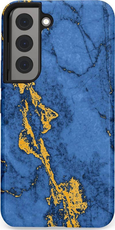 Casetastic hoesje geschikt voor Samsung Galaxy S22 - Dubbellaagse bescherming - Koninklijk Marmer - Fashion Case - Blauw Goud
