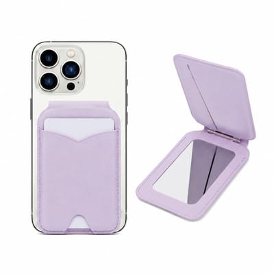 Ryoudavell - Magnetische MagSafe Pasjeshouder & Telefoonhouder voor iPhone 17/16/15/14/13/12 Pro Max Plus Mini - RFID Kaarthouder met Spiegel - Lederen Magsafe Wallet Wallet Case - Telefoon Houder Standaard Achterkant voor 5 Pasjes