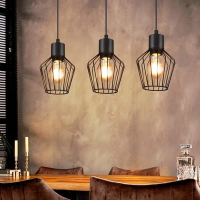 Glitzerlife - Hanglampen - 3xE27 - Retro kooivorm - Metaal - Rond ontwerp - Ø18 cm - Zwart - Hanglamp voor eetkamer en woonkamer - Hanglampen voor eetkamer, retro, zwart