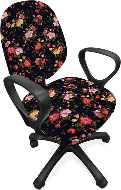 ABAKUHAUS Aquarel Bureaustoel Hoes, Vintage Rozentuin, Decoratieve Beschermkap van rekstof, Meerkleurig