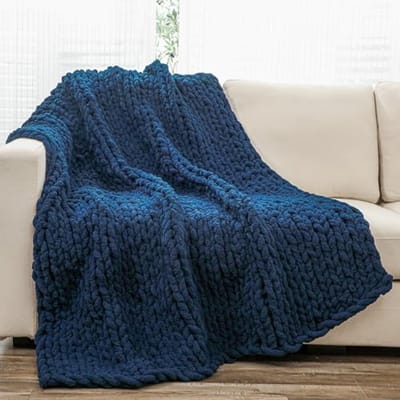 Chunky Knit Blanket Throw 129x160cm - Zachte Chenille Plaid voor Sofa en Bed
