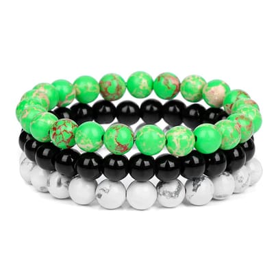 Bixorp Gems Edelstenen Armbanden Set Groene Imperial Jaspis + Onyx + Howliet - Kralenarmband