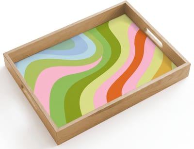 Dienblad hout 40x30 cm - Schootdienblad - Lijnen - Pasteltinten - Golvend - Borrelplank rechthoek - Plateau dienbladen