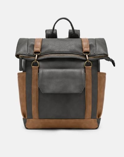 Herling - Rugzak - Reizen - Wandelen - School - Quinlan - Unisex - Vintage stijl - Antraciet Grijs/Koffie Bruin - Hoogwaardig Pu leder