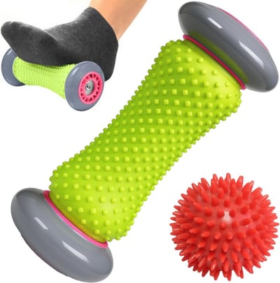 ROMIX Voetmassagebalroller, Voetmassagerol voor Plantaire Fasciitis Herstel, Acupressuur Voetroller Massager Therapie voor Hiel Rug hand Pijnverlichting met Egelbal voor Het Verlichten Van Spierpijn