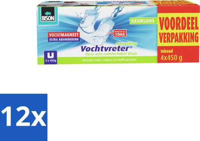Bison - Ambiance - Vochtvreter - Vochtmagneet - Voordeelverpakking - 450 Gram - 4 stuks per verpakking - Geurloos - Voordeelverpakking - 12 stuks