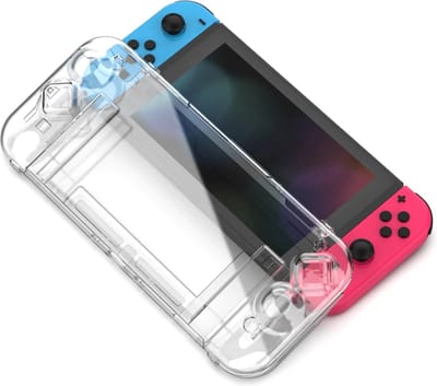 DrPhone SAS Volledige Transparant PC Beschermhoes – Full Body - Geschikt voor de Nintendo Switch – 125 ° Flip ontwerp & Dubbele Kaart Opslag- Transparant