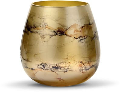 Terroso – Vaas – mondgeblazen goudkleurig glas – luxe uitstraling, stijlvol en elegant – 21 cm hoog – marmerlook – bloemenvaas