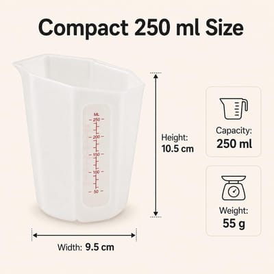 maatbeker 250 ml, BPA-vrije maatbeker met schaal, flexibele doseerbeker van siliconen met schenktuit, transparante maatbeker voor keuken, bakken, vloeistoffen