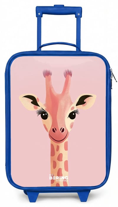 NoBoringSuitcases.com® - Kinderkoffer blauw - Kindertrolley jongen - Giraffe - Wimpers - Minimalistisch - Roze - Koffer kind lichtgewicht - Reiskoffer trolley voor kinderen - Koffertje met lichtgevende wieltjes - Rolkoffer