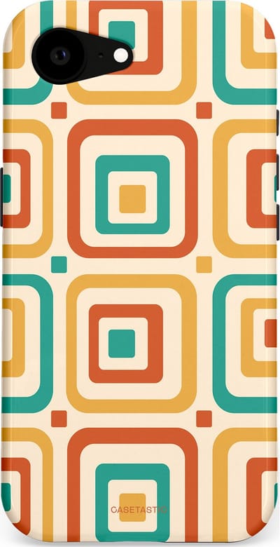Casetastic hoesje geschikt voor Apple iPhone 16e / Apple iPhone 17e - MagSafe - Dubbellaagse bescherming - Retro Vierkant verlangen - Fashion Case - Crème Terracotta Goud Turquoise