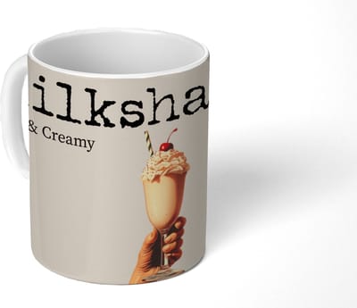 Mok - Koffiemok - Milkshake - Kers - Rietje - Mokken - 350 ML - Beker - Koffiemokken - Theemok