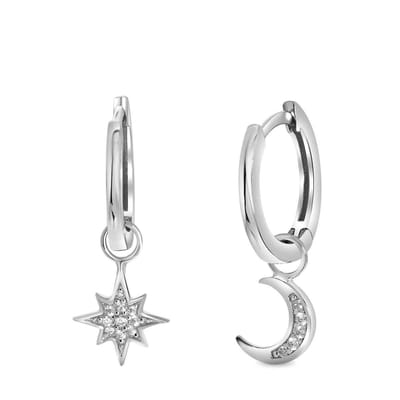 Lucardi Dames oorbellen halve maan/galaxy ster - Oorbellen - Cadeau - 925 Zilver - Zilverkleurig