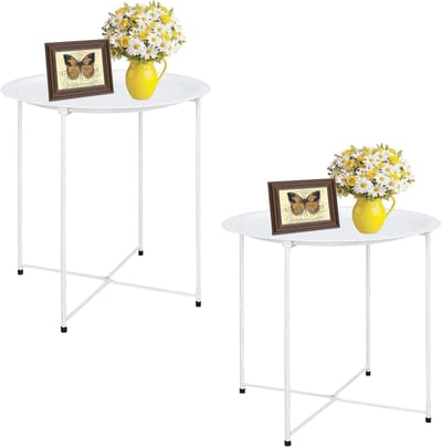 Bijzettafeltjes Set - Kleine Tafels - Buiten en Woonkamer - Inklapbaar Ontwerp - 47x47x50 cm - Wit