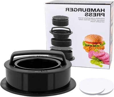 3-in-1 Burger Press Set voor Perfecte Hamburgers, Inclusief Non-Stick Papier en Patties Maker, Ideaal voor BBQ en Grillplezier