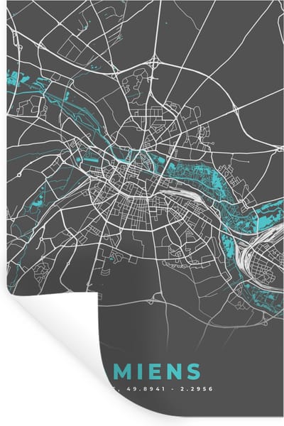 Muurstickers - Sticker Folie - Amiens - Stadskaart - Kaart - Plattegrond - Frankrijk - 20x30 cm - Plakfolie - Muurstickers Kinderkamer - Zelfklevend Behang - Zelfklevend behangpapier - Stickerfolie