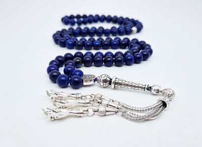 Handgemaakte tesbih "Tasbih" natuursteen " Azuur" - Aantal kralen 99 - Diameter kralen 8MM - met metaal tassel "Palm" - Een mooi cadeau-idee