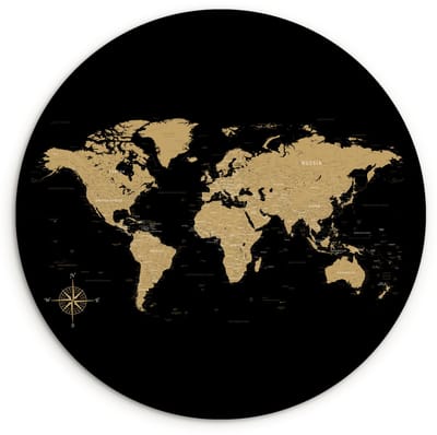 WallCircle® Wandcirkel 90x90 cm - Muurcirkel Wereldkaart - Beige - Zwart - Muurdecoratie woonkamer - Wanddecoratie slaapkamer - Kamer decoratie accessoires - Ronde schilderijen