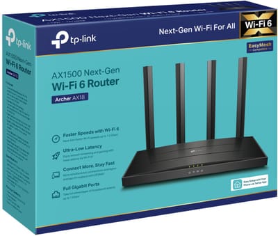 TP-Link Archer AX18 draadloze router Gigabit Ethernet Dual-band (2.4 GHz / 5 GHz) Zwart