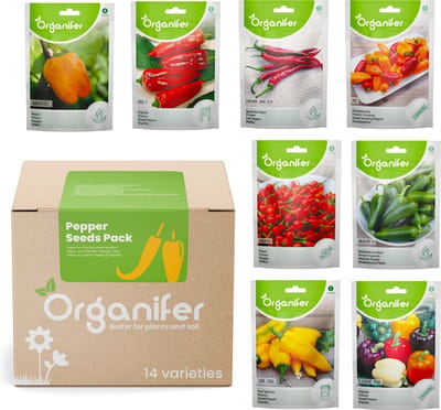 Peperzaden en Paprikazaden Pakket - 14 Soorten - Groentezaden - Peper Zaden - Paprika Zaden - Jalapeno Zaden - Moestuinzaden - Groentezaden Moestuin - Organifer