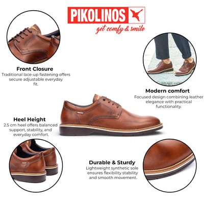 Pikolinos Heren Derby comfortabele schoenen van bruin leer met vetersluiting - Bordeauxrood