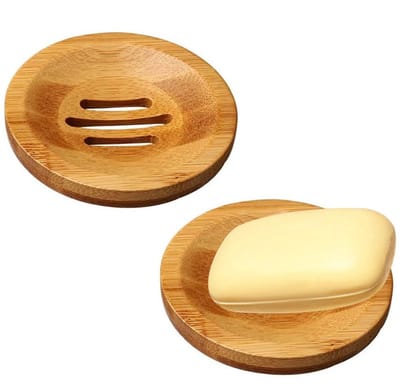 QTTVBTNA Houten Zeepbakje – 2 stuks – Rond Zeepbakje Ø8 cm – Zeephouder – Voor Badkamer, Douche en Keuken