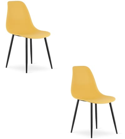 Set van 2 Stoelen WAT – Mosterdgeel, Zwarte Metalen Poten, Kunststof Zitting – Modern en Ergonomisch – Geschikt voor Eetkamer, Woonkamer, Keuken, Thuiswerkplek, Kantine en Wachtruimte – Eenvoudige Montage