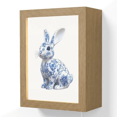 Wandlamp 15x20 cm - Oplaadbaar - Delftsblauw - Haasje - Wit - Wandlampen binnen woonkamer - Slaapkamer lamp met kabel - Decoratieve nachtlamp - Vloerlamp snoer
