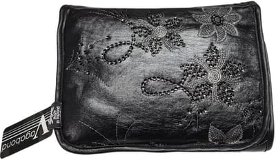 Vagabond - Hang-Up Toilettas - "Black Diva" - Imitatieleer met prachtige Embroidery - afmeting 25,5 x 5 x 20 cm opgevouwen.