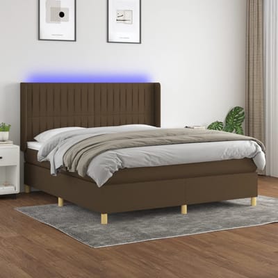 vidaXL - Boxspring - met - matras - en - LED - stof - donkerbruin - 160x200 - cm