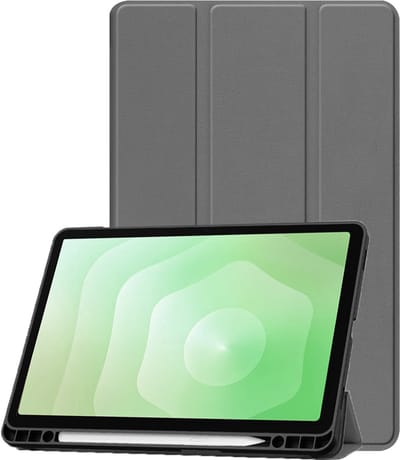 Hoesje Geschikt voor Samsung Galaxy Tab S11 - Dun & Stevig - Trifold Bookcase - Hard Cover Case - Met Uitsparing Geschikt voor S Pen - Hardcover Book - Tablet Hoes - Grijs