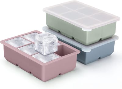 BOTC 3-delige Siliconen Ijsblokjesvorm - Ijsblokjesvormen - Met deksel - BPA Vrij - Roze/Blauw/Groen