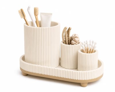 Badkamer Organizer Set – Tandenborstelhouder, Wattenstaafhouder & Opbergbakje
