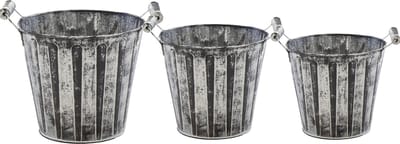 Emmer/plantenpot/bloempot - set van 3x stuks - zink - antraciet/grijs