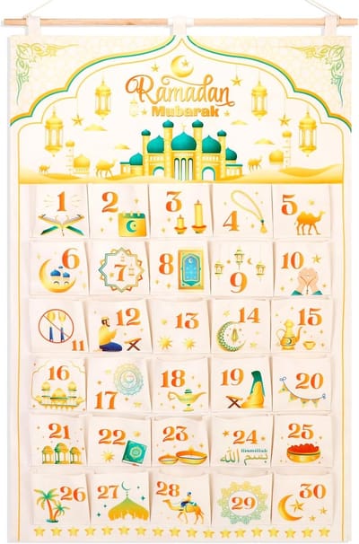 Famanu – Ramadan adventskalender - Ramadan Mubarak herbruikbare stof adventskalender 30 zakken Ramadan kalender Ramadan aftellen opknoping kalender - Ei