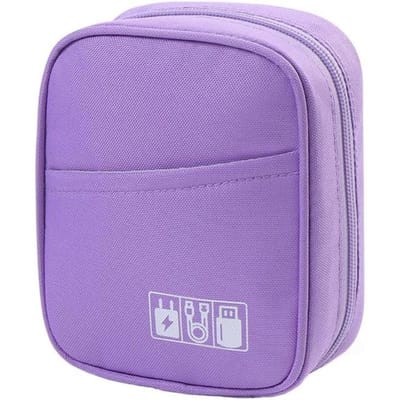 Sac de Rangement pour Accessoires Numériques Compatible pour Chargeur d'Ordinateur Portable, Souris, Casque & Articles de Toilette - Compact Électronique avec Gestion des Câbles violet