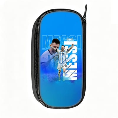 Voetbalster Pennenbakje M-Messi Patroon Leer Potlooddoosje Beste Cadeau make-uptas Student Reis Voetbal Sport Potloodtasje