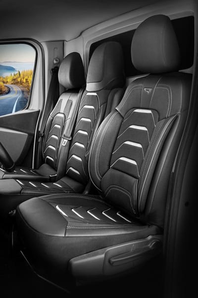 Stoelhoezen Fiat Talento 2016 - 2020 – Bodrum Zwart/grijs – perfecte pasvorm – jacquard stof – slijtvast – eenvoudig te monteren – set voor Stoel/Bank-met splitsing in zitting en rugleuning van duobank