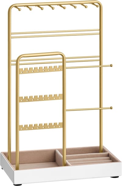 SONGMICS - Sieradenhouder - Sieradenstandaard - Metalen Frame - Fluwelen Sieradenschaal