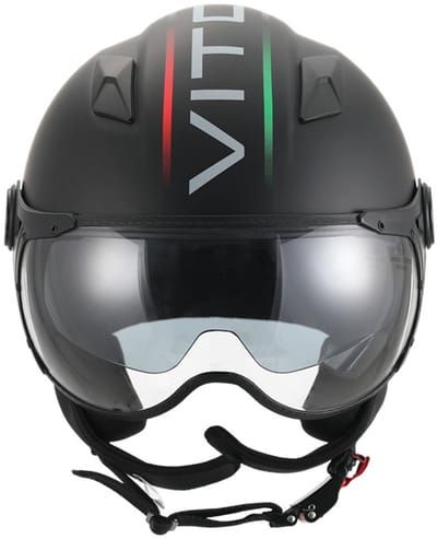 Vito Lavori Jethelm - Scooterhelm met Zonnevizier - Retro Helm Voor Scooter en Brommer - Brommerhelm voor Dames en Heren - Geschikt voor Volwassenen - Maat XS